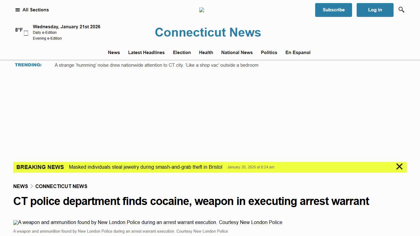 CT police department finds cocaine, weapon during arrest